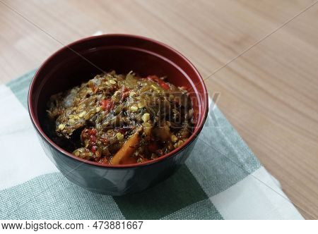Thai Cuisine And Food, A Bowl Of Nam Prik Num Or Green Chili Paste Isolated On White Background. One