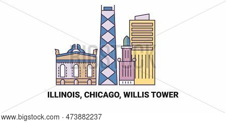 United States, Illinois, Chicago, Willis Tower, Travel Landmark Vector Illustration
