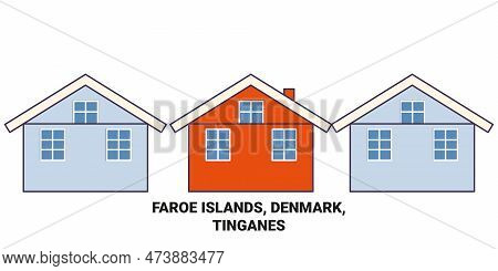 Denmark, Faroe Islands, Tinganes Travel Landmark Vector Illustration