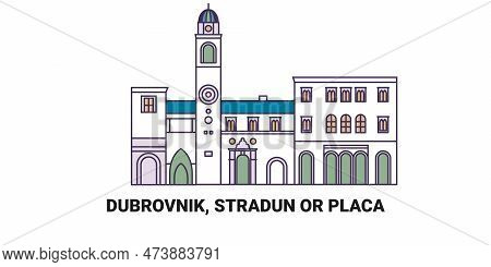 Croaita, Dubrovnik, Stradun Or Placa, Travel Landmark Vector Illustration