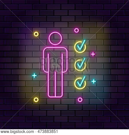Qualification, Edication Neon Icon. Education Neon Icon On Dark Brick Wall Background