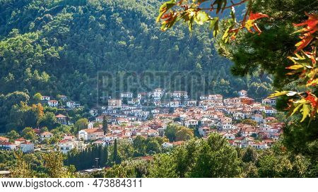 Potamia Village On Thasos Or Thassos Greek Island In The North Aegean Sea Travel Destination.