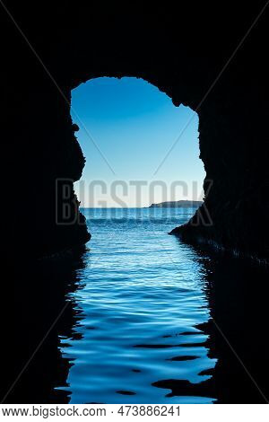 View From The Volcanic Cave Of Kleftiko Bay. Milos Island, Greece