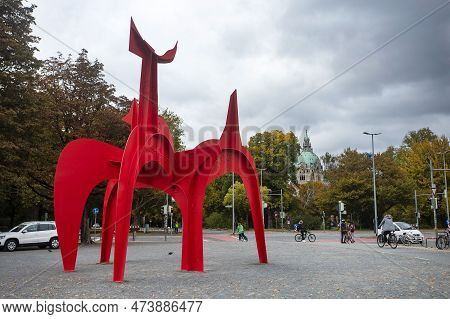 Hannover, Germany - October 14, 2022. Le Hallebardier (1971), Sculpture By Alexander Calder In Hanno