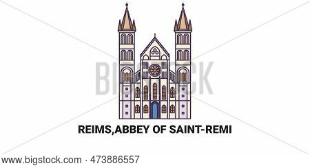 France, Reims, Abbey Of Saintremi, Travel Landmark Vector Illustration