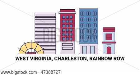 United States, West Virginia, Charleston, Rainbow Row, Travel Landmark Vector Illustration