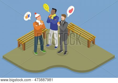 3d Isometric Flat Vector Conceptual Illustration Of People Eating Street Food, Winter Snacks Or Dess