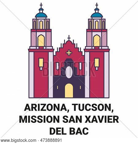 United States, Arizona, Tucson, Mission San Xavier Del Bac Travel Landmark Vector Illustration