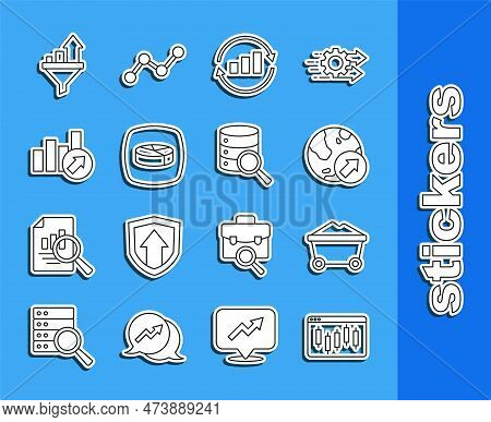Set Line Browser With Stocks Market, Coal Mine Trolley, Financial Growth, Graph Chart Infographic, P
