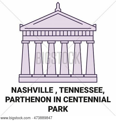 United States, Nashville , Tennessee, Parthenon In Centennial Park Travel Landmark Vector Illustrati