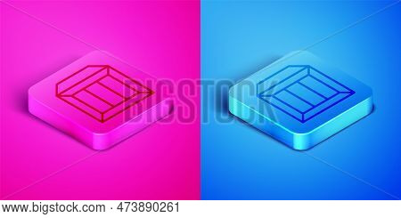 Isometric Line Carton Cardboard Box Icon Isolated On Pink And Blue Background. Box, Package, Parcel 
