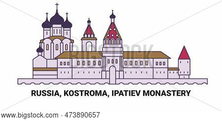 Russia, Kostroma, Ipatiev Monastery, Travel Landmark Vector Illustration