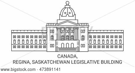 Canada, Regina, Saskatchewan Legislative Building Travel Landmark Vector Illustration