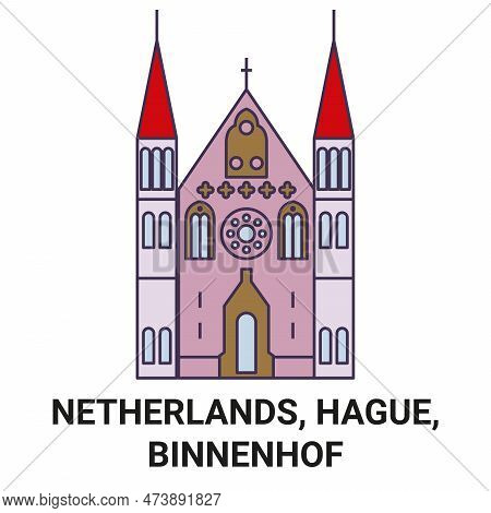 Netherlands, Hague, Binnenhof Travel Landmark Vector Illustration