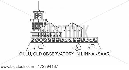 Finland, Oulu, Old Observatory In Linnansaari Travel Landmark Vector Illustration