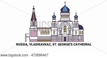 Russia, Vladikavkaz, St. Georges Cathedral, Travel Landmark Vector Illustration