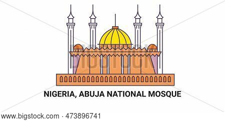 Nigeria, Abuja National Mosque, Travel Landmark Vector Illustration