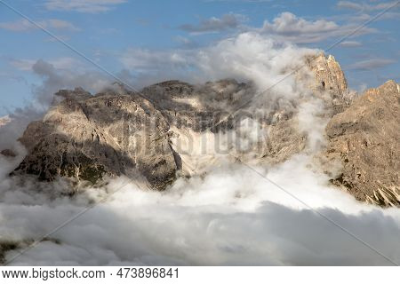 Panoramic View Of The Sexten Dolomites Mountains Or Dolomiti Di Sesto From Carnian Alps Mountains, I
