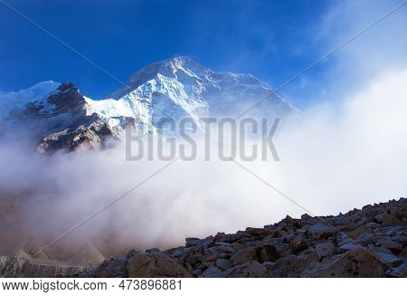 Mount Makalu With Clouds, Nepal Himalayas Mountains, Barun Valley
