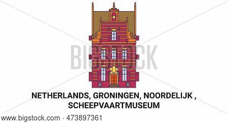 Netherlands, Groningen, Noordelijk , Scheepvaartmuseum Travel Landmark Vector Illustration