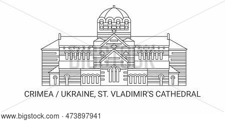Russia, Crimea, St. Vladimirs Cathedral, Travel Landmark Vector Illustration
