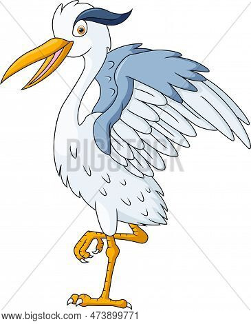 Vector Illustration Of Cute Crane Bird Cartoon On White Background