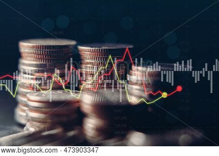 Business Finance And Investment Concept, Capital Gain World Money Economic Growth. Coin Stack Financ