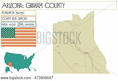 Large And Detailed Map Of Graham County In Arizona, Usa.