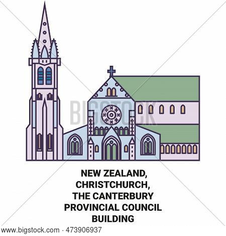 New Zealand, Christchurch, The Canterbury Provincial Council Building Travel Landmark Vector Illustr