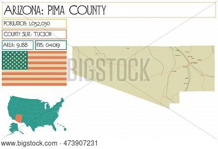 Large And Detailed Map Of Pima County In Arizona, Usa.