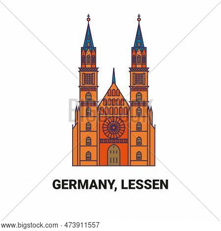 Germany, Lessen. Church Travel Landmark Vector Illustration