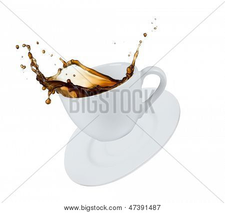 白い背景上に分離されてコーヒー スプラッシュ