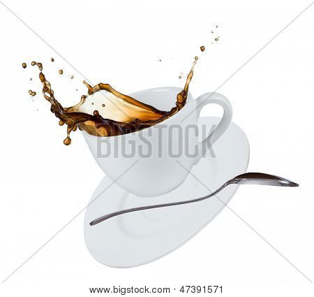 白い背景上に分離されてコーヒー スプラッシュ