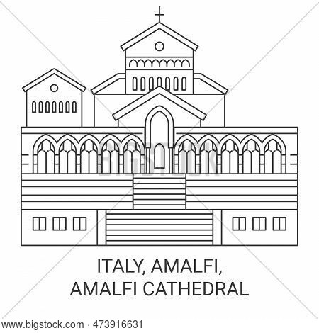 Italy, Amalfi, Amalfi Cathedral Travel Landmark Vector Illustration