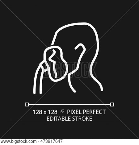 Oxygen Mask Pixel Perfect White Linear Icon For Dark Theme. Intensive Care Equipment. Aid For Respir
