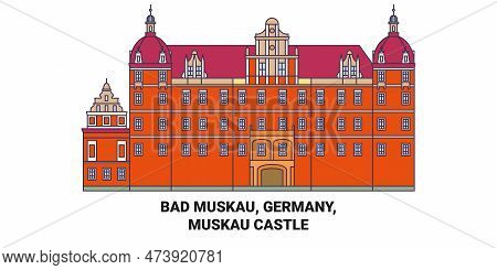Germany, Bad Muskau, Muskau Castle Travel Landmark Vector Illustration