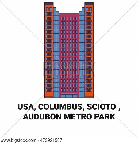 Usa, Columbus, Scioto , Audubon Metro Park Travel Landmark Vector Illustration