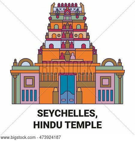Seychelles, Hindu Temple Travel Landmark Vector Illustration