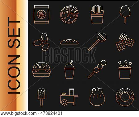 Set Line Donut, Chicken Leg In Package Box, Cracker Biscuit, Potatoes French Fries, Bread Loaf, Nugg