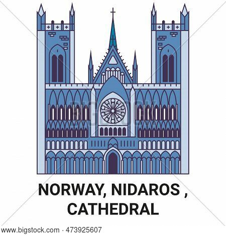Norway, Nidaros , Cathedral Travel Landmark Vector Illustration