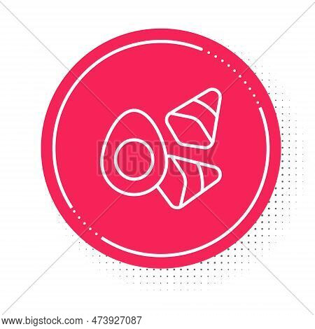 White Line Chicken Egg With Vegerables Icon Isolated On White Background. Red Circle Button. Vector