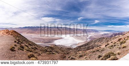 Dante's View In Death Valley. Mountain And Salty Area In Background. Dante's View Provides A Panoram
