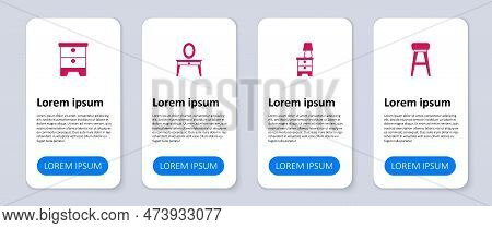 Set Chair, Furniture Nightstand With Lamp, Dressing Table And . Business Infographic Template. Vecto