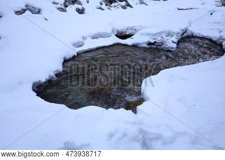 Thawed Place On The Mountain River Of The Arshan Settlement