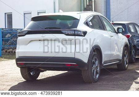 Lviv Ukraine - 03 04 2023: Electric New White Car Honda M-nv, Sale Of Eco Electric Vehicles, Selecti