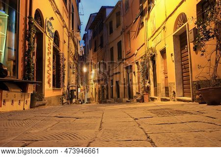 Portovenere, Italy - March 9, 2023: Cappellini Street In The Old Town At Night