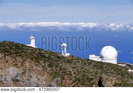 View On International Space Observatory And Telescopes On La Palma Island Located On Highest Mountai
