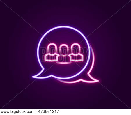 Glowing Neon Line Project Team Base Icon Isolated On Black Background. Business Analysis And Plannin