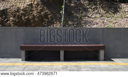 Concrete Semen And Wood Outdoor Bench Park.