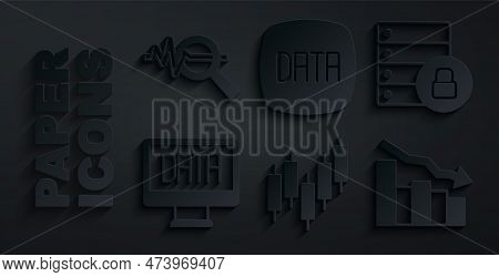 Set Browser With Stocks Market, Server Security Padlock, Data Analysis, Financial Growth Decrease, A